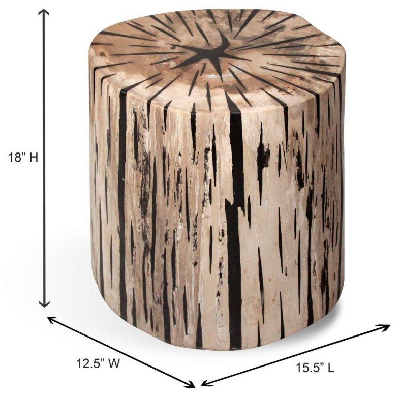Ibolili Stools and Benches B872 Petrified Wood Zebra Stool, Polished